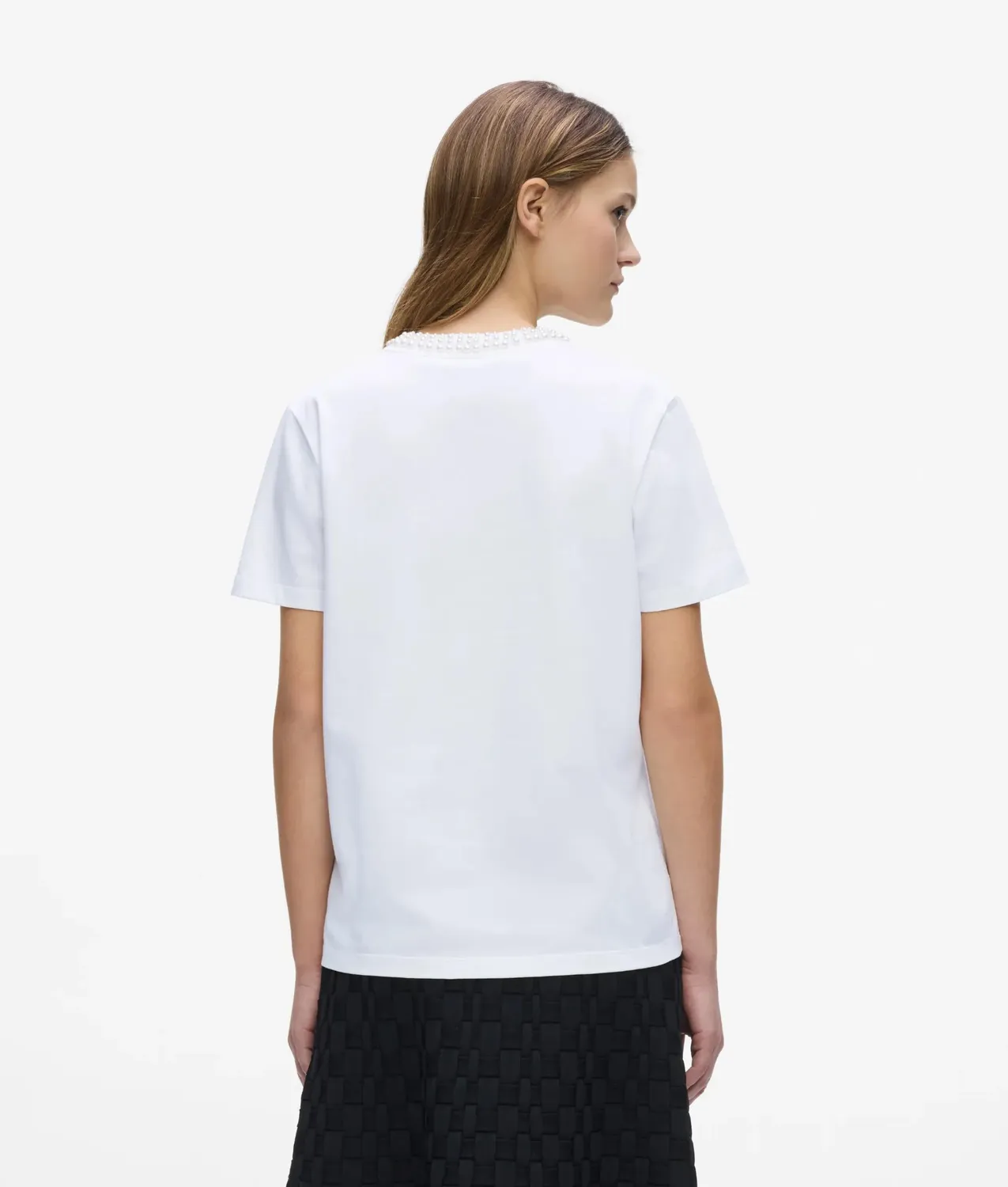 Karl Lagerfeld Faux-Perl T-Shirt Bio-Baumwolle weiß Damen
