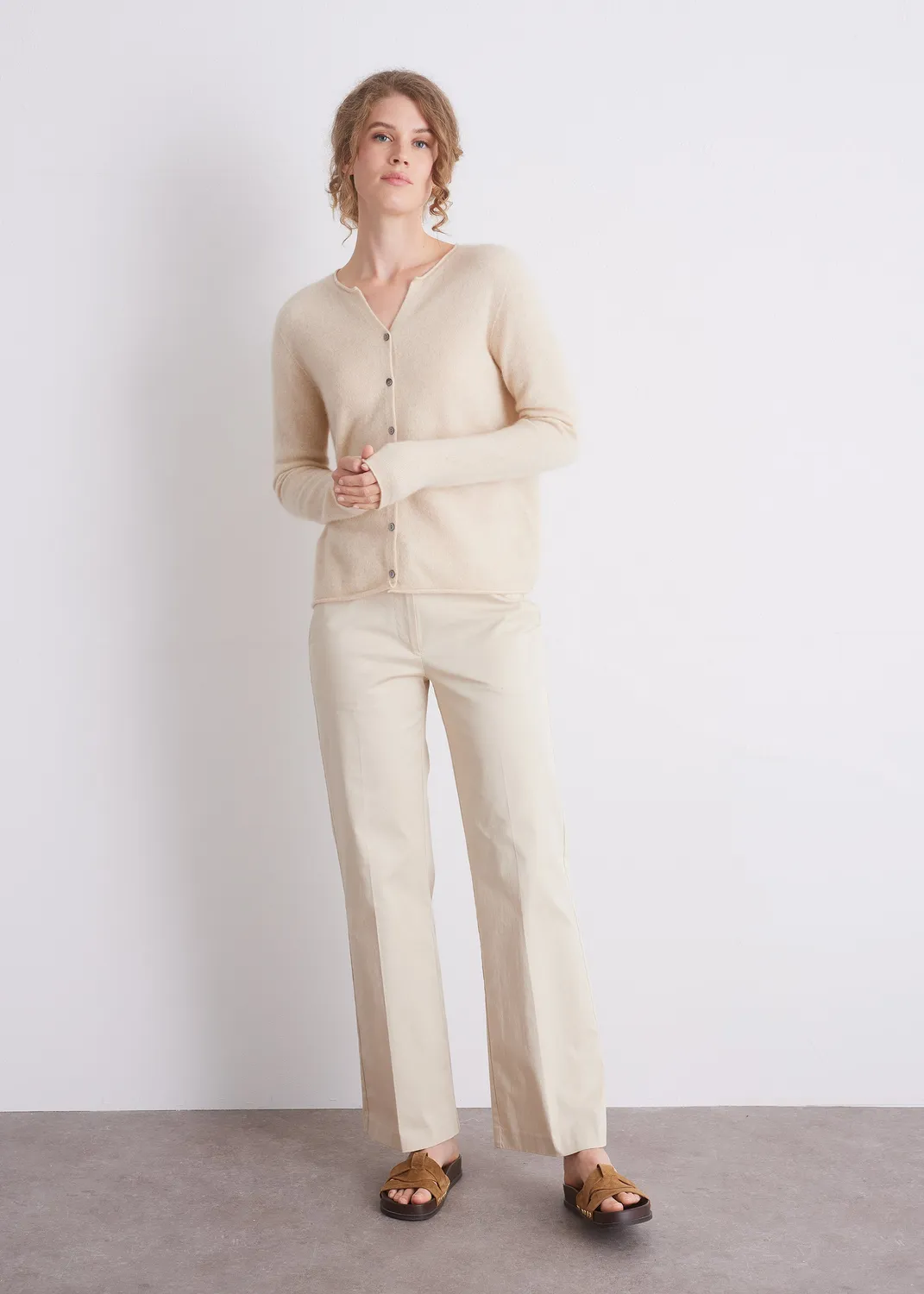 Senatex Kaschmir-Cardigan mit Knopfleiste Cream Kaschmir