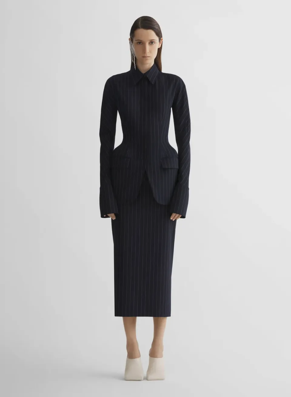Mugler Tube Skirt Nadelstreifen Wollstretch navy