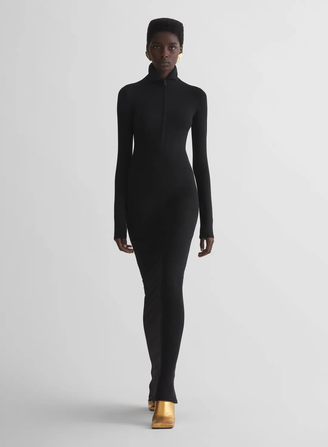Mugler Jersey Säulenkleid schwarz bodenlang