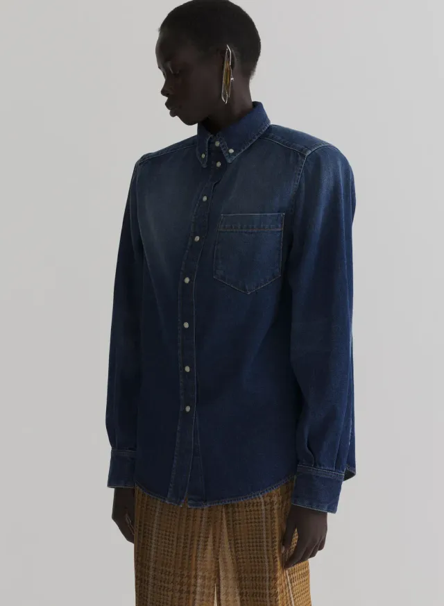 Mugler Power Shirt Jeanshemd Washed Denim Oversize