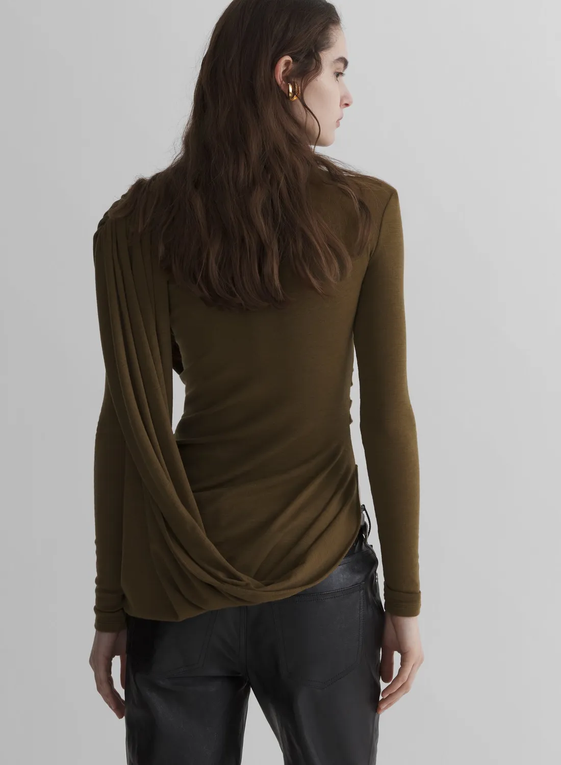 Mugler Cascade Sleeves Top khaki Wolle