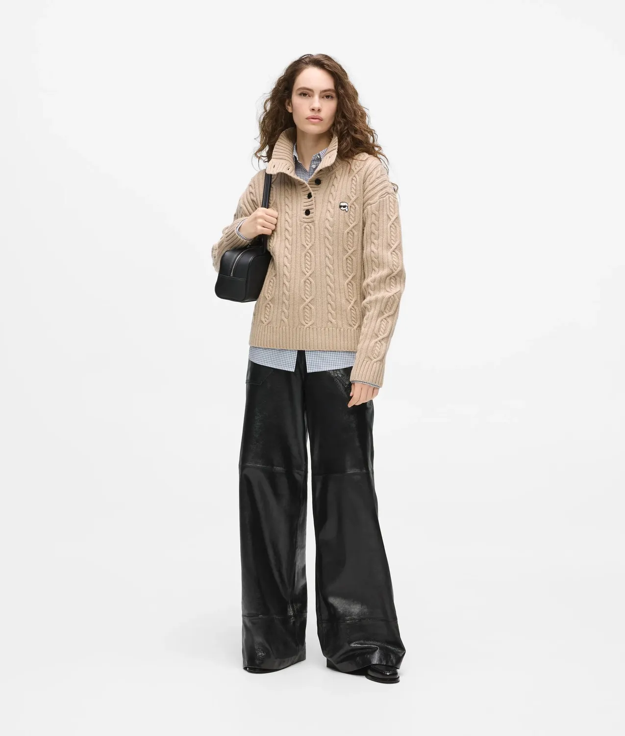 Karl Lagerfeld Ikon Cable Knit Polo Pullover Wolle