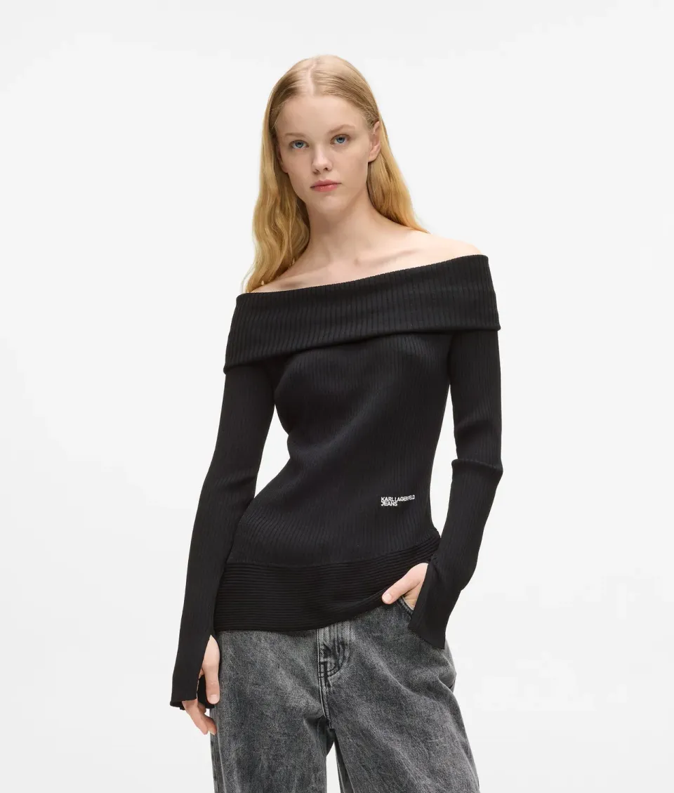 Karl Lagerfeld Off-Shoulder Stricktop Asymmetrisch