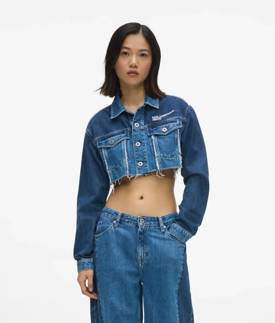 Karl Lagerfeld KL Jeans Blocked Denim Jacke Cropped