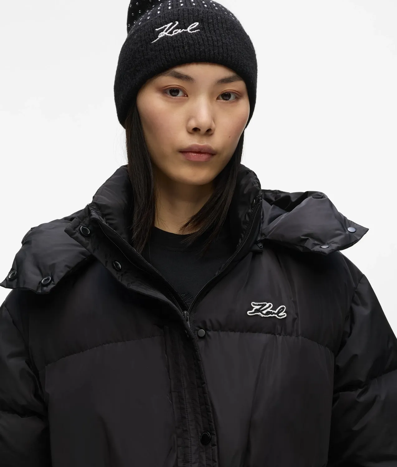 Karl Lagerfeld Midi Pufferjacke Tailliert mit Kapuze