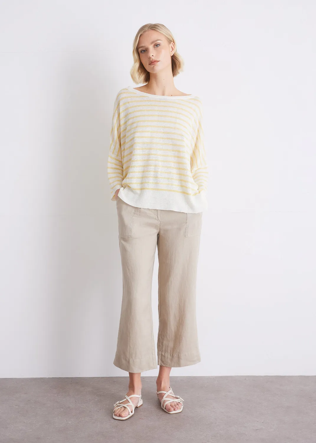 Senatex Leinenpullover Vanilla Combo gestreift