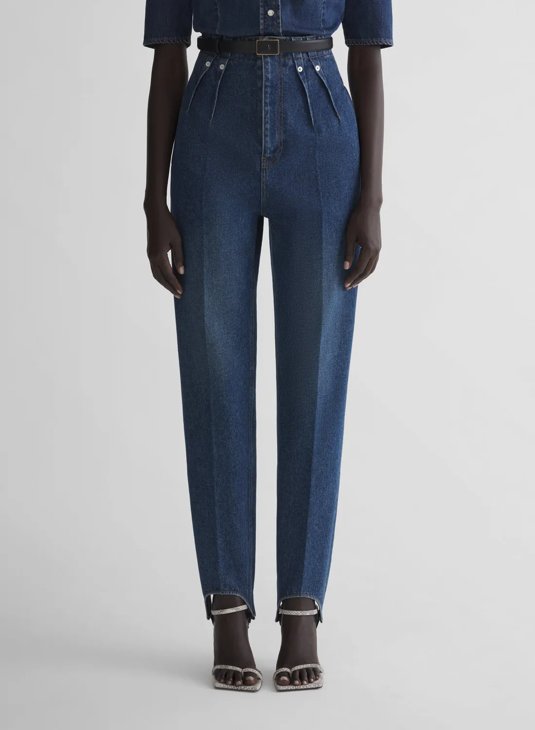 Mugler Denim Cigarette Stirrup Hose Denim High Waist