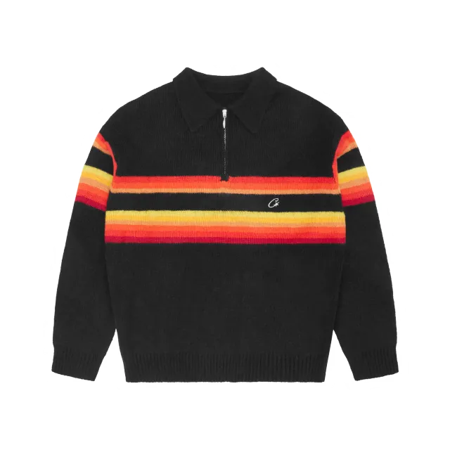 Corteiz Gradient Half Knit Zip Pullover Schwarz