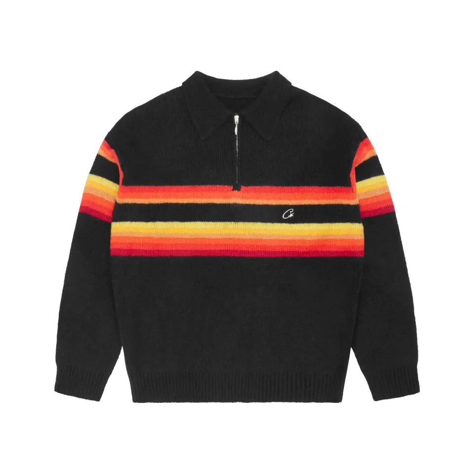 Corteiz Gradient Half Knit Zip Pullover Schwarz