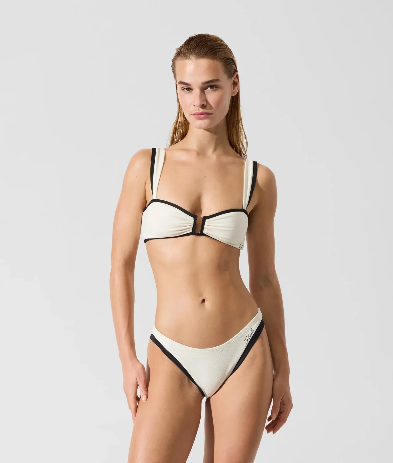 Karl Lagerfeld Signature Bikinihose Damen High-Cut Paspel