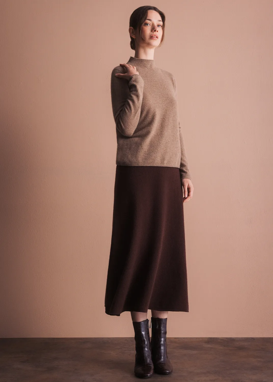 Senatex Stehkragen Pullover Kaschmir Hazelnut