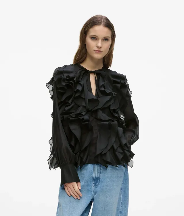 Karl Lagerfeld Organza Ruffle Bluse Rüschen kragenlos