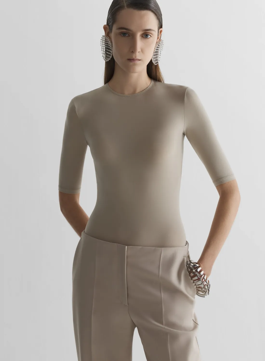 Mugler Second Skin Jerseytop beige eng