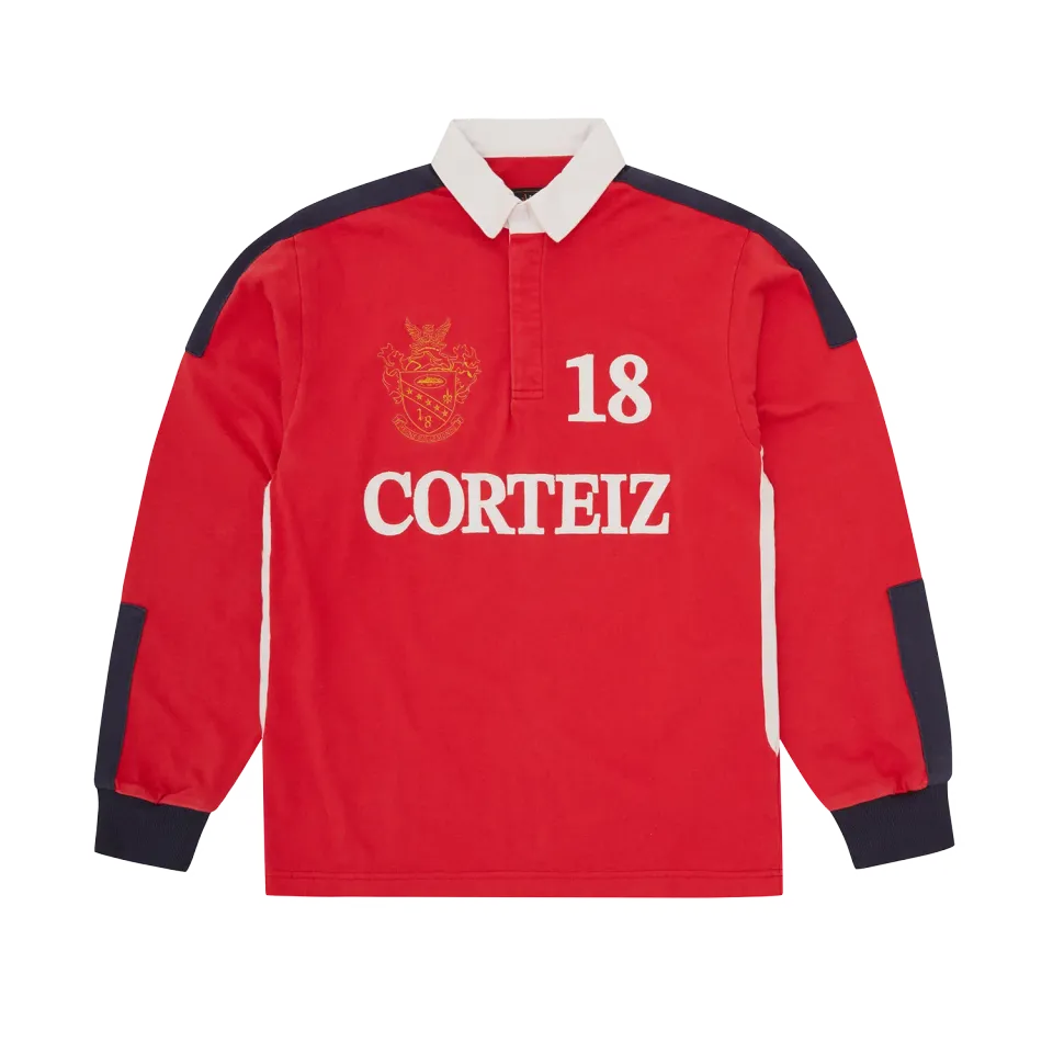 Corteiz Panelled Rugby Jersey Rot Heavyweight