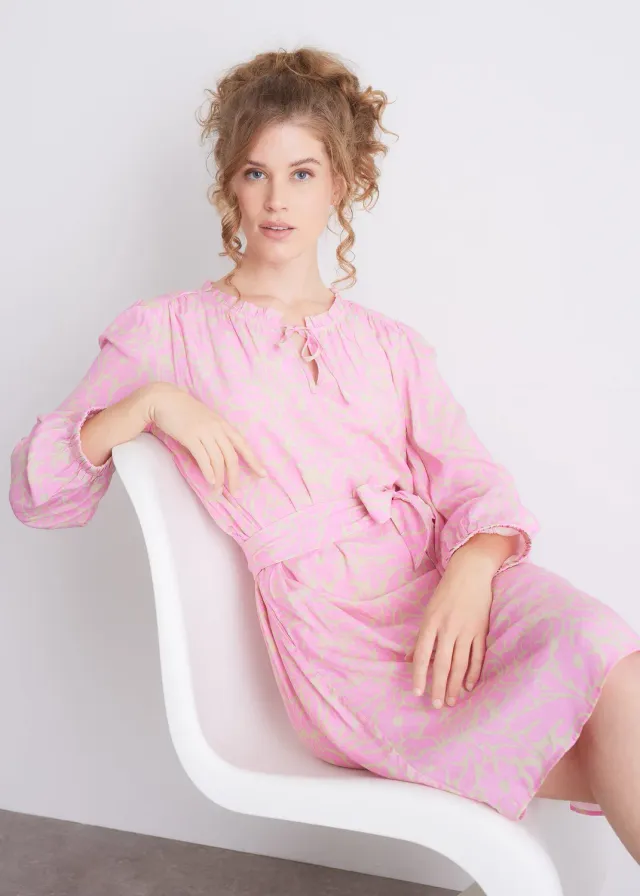 Senatex Kleid mit Bindegürtel Rosy Bloom Viskose