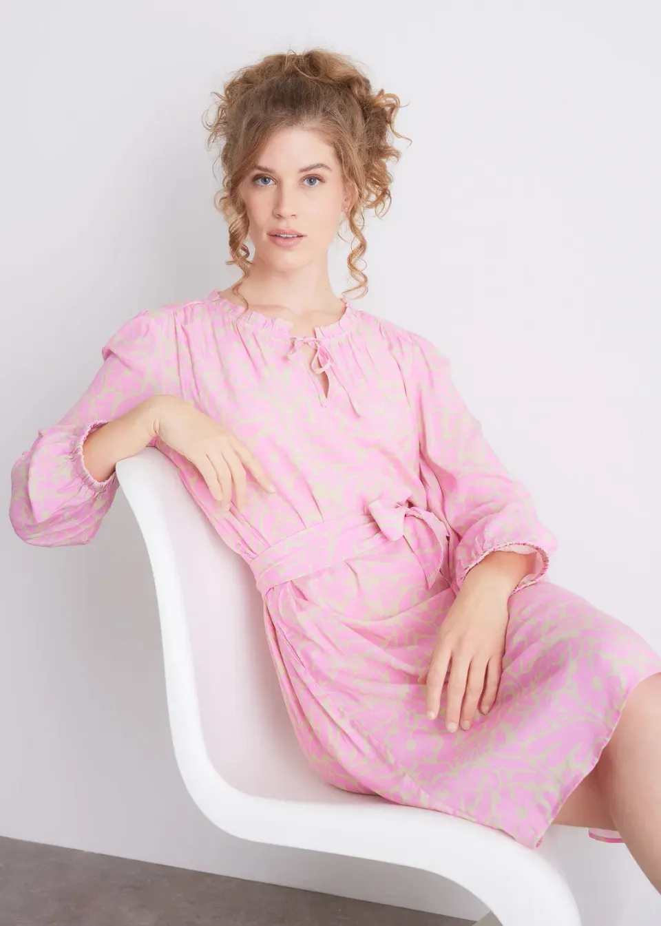 Senatex Kleid mit Bindegürtel Rosy Bloom Viskose