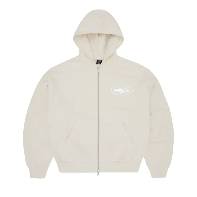 Corteiz Island Puff Print Zip Hoodie Off White 440GSM
