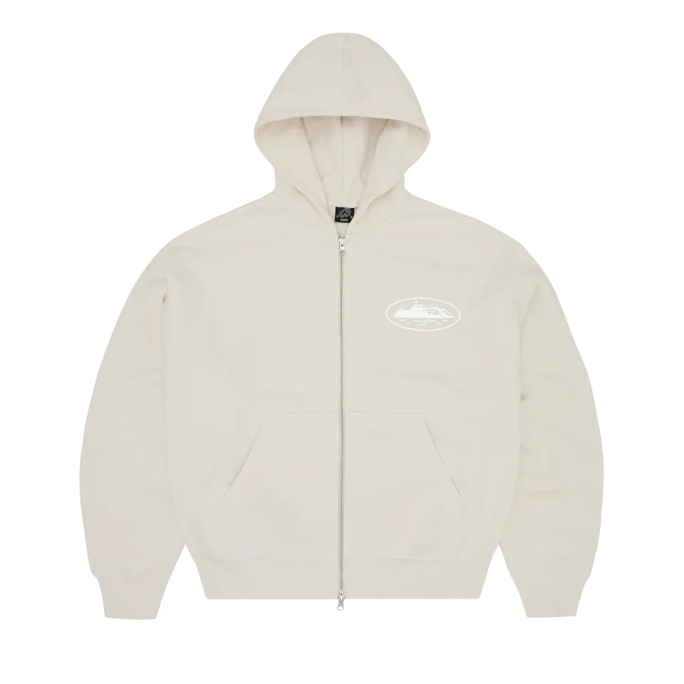 Corteiz Island Puff Print Zip Hoodie Off White 440GSM