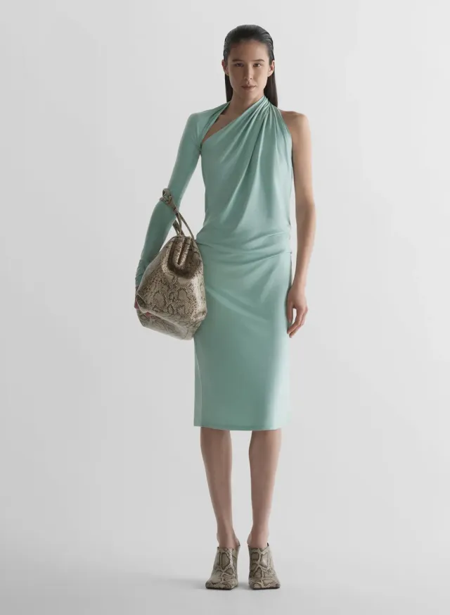 Mugler Draped Jersey Loop Kleid Blau Seide