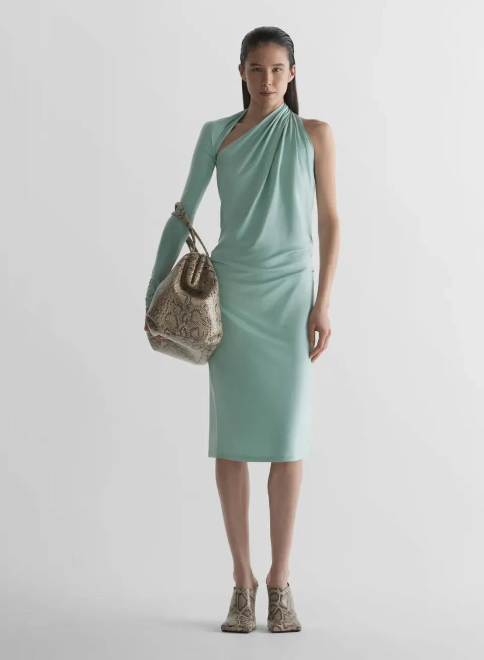 Mugler Draped Jersey Loop Kleid Blau Seide