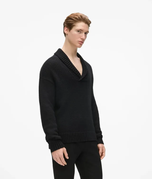 Karl Lagerfeld V-Neck Strickpullover Wolle mit Anstecker