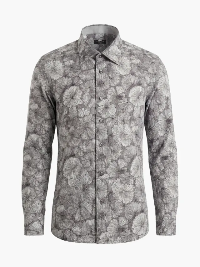 Gloriette Hemd Fashion Fit Floral Allover Herrenhemd grau gemustert