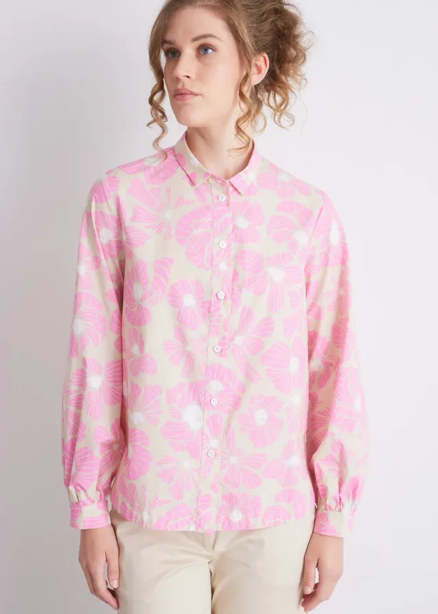 Senatex Bluse Hemdkragen Pink Bloom Floralprint