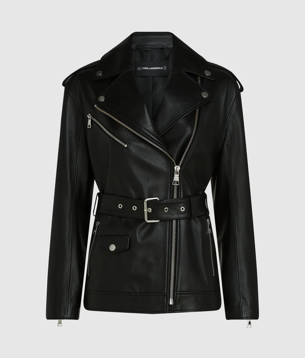 Karl Lagerfeld Lederjacke schwarz Oversize asymmetrisch