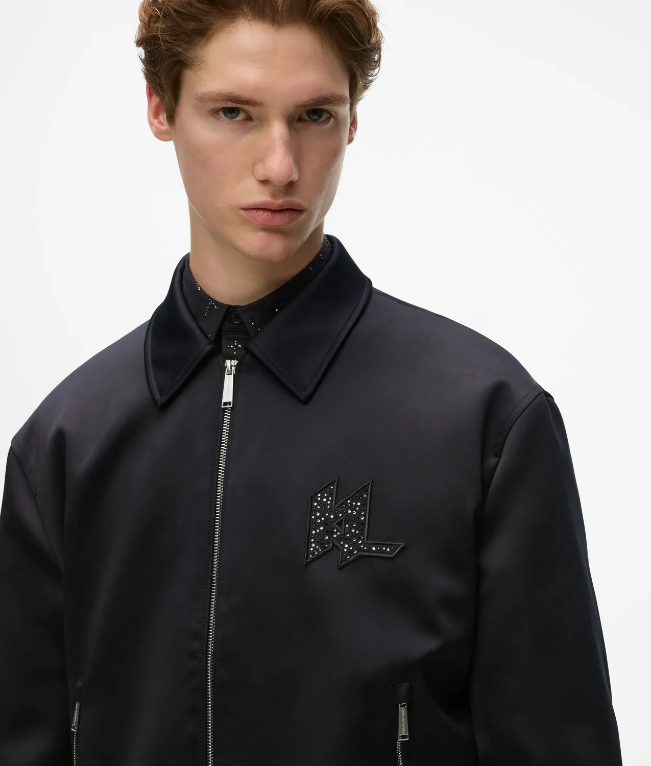Karl Lagerfeld Monogram Satin Bomberjacke Strass