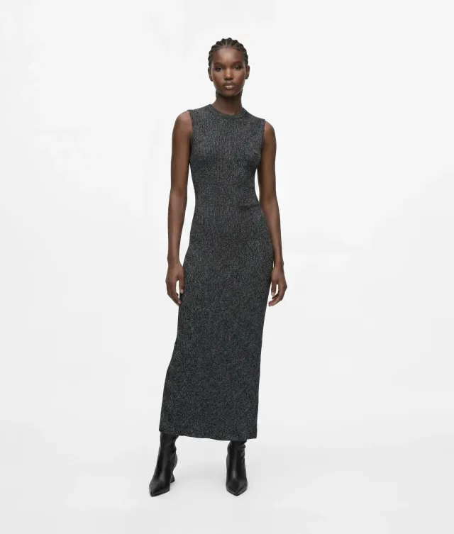 Karl Lagerfeld Metallic Strickkleid Ripstrick Schlitz
