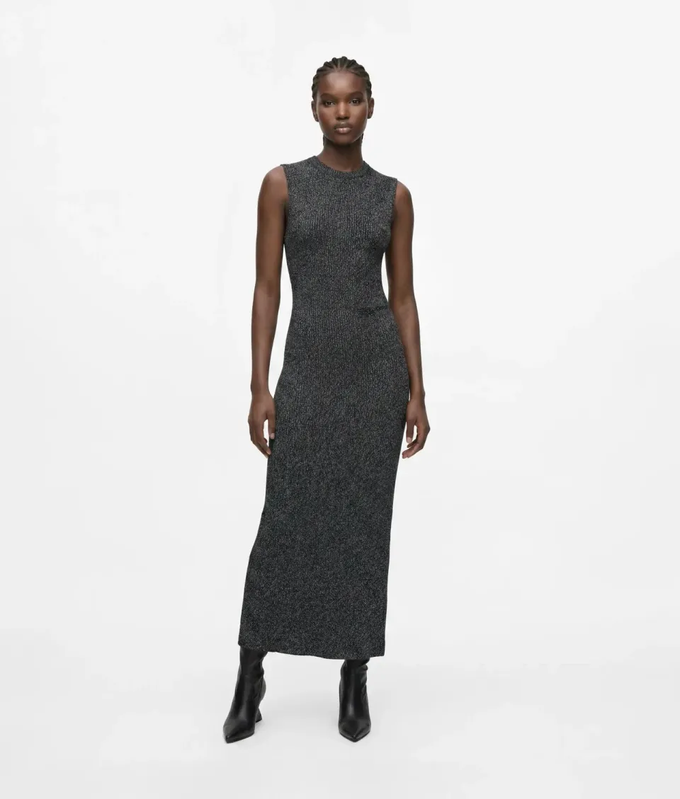 Karl Lagerfeld Metallic Strickkleid Ripstrick Schlitz