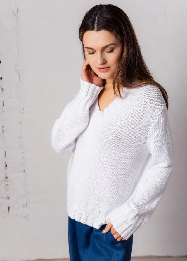 Senatex Pullover V-Ausschnitt Bio-Baumwolle White Pullover