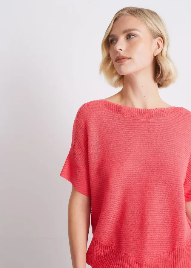Senatex Strickshirt reines Leinen Grenadine kurzarm