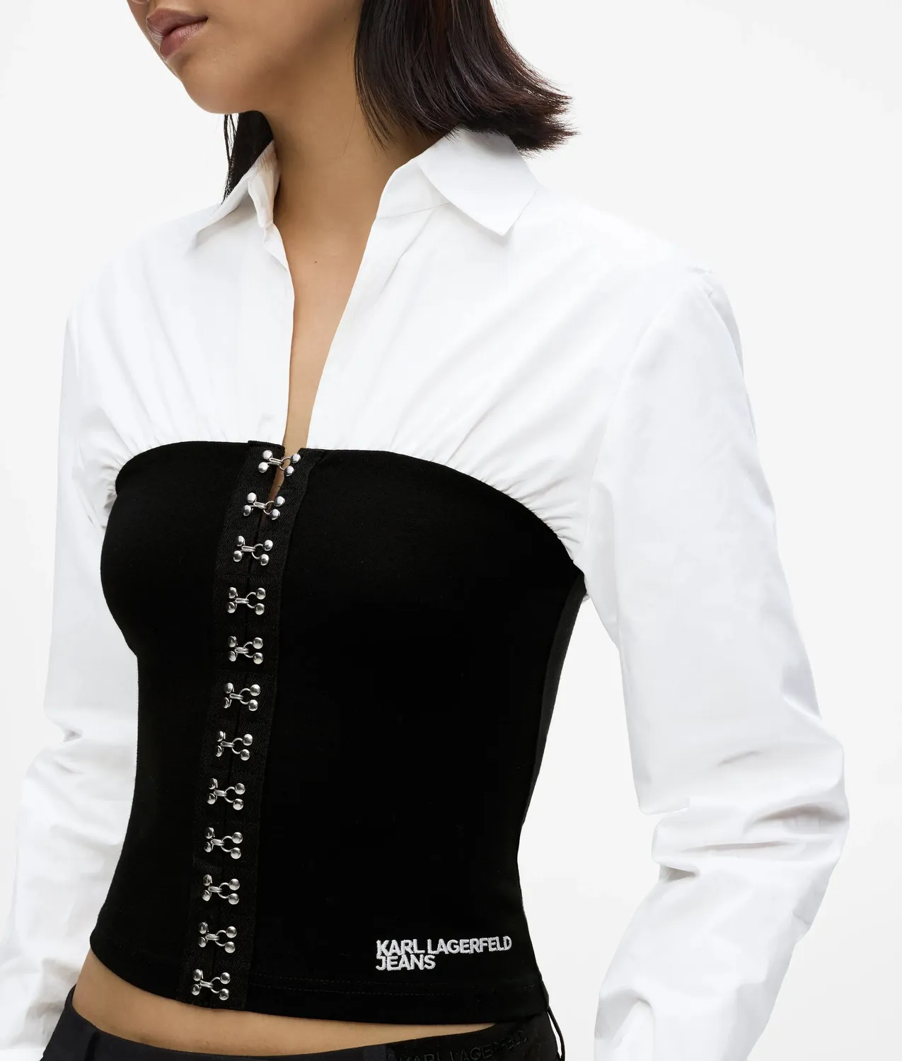 Karl Lagerfeld KL Jeans Corset Detail Poplin Bluse weiß