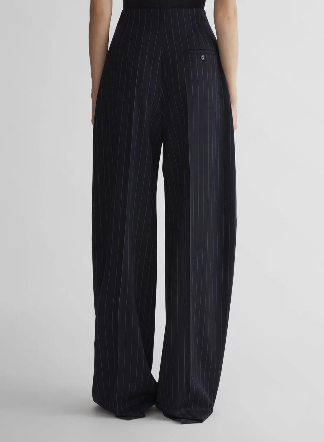 Mugler Pinstripe Wide Pleated Hose Navy Wolle weit