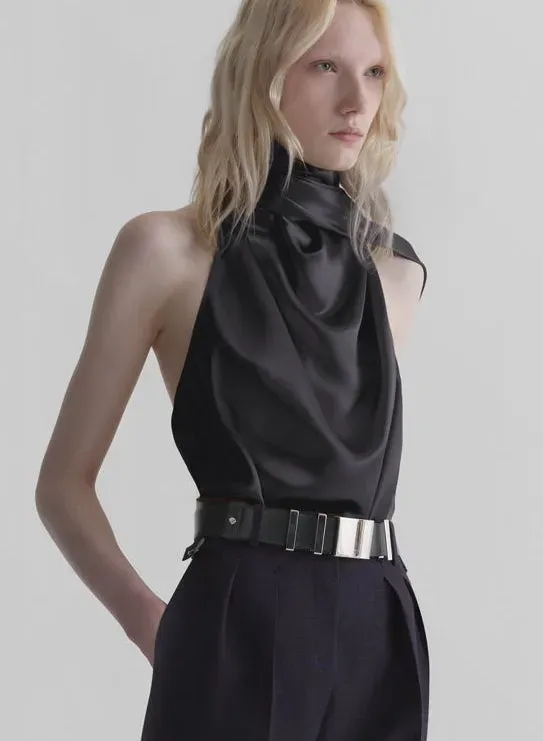 Mugler Black Backless Scarf Top Schwarz rückenfrei