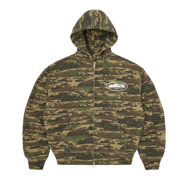 Corteiz Island Puff Print Zip-Hoodie Digi Camo Baumwolle