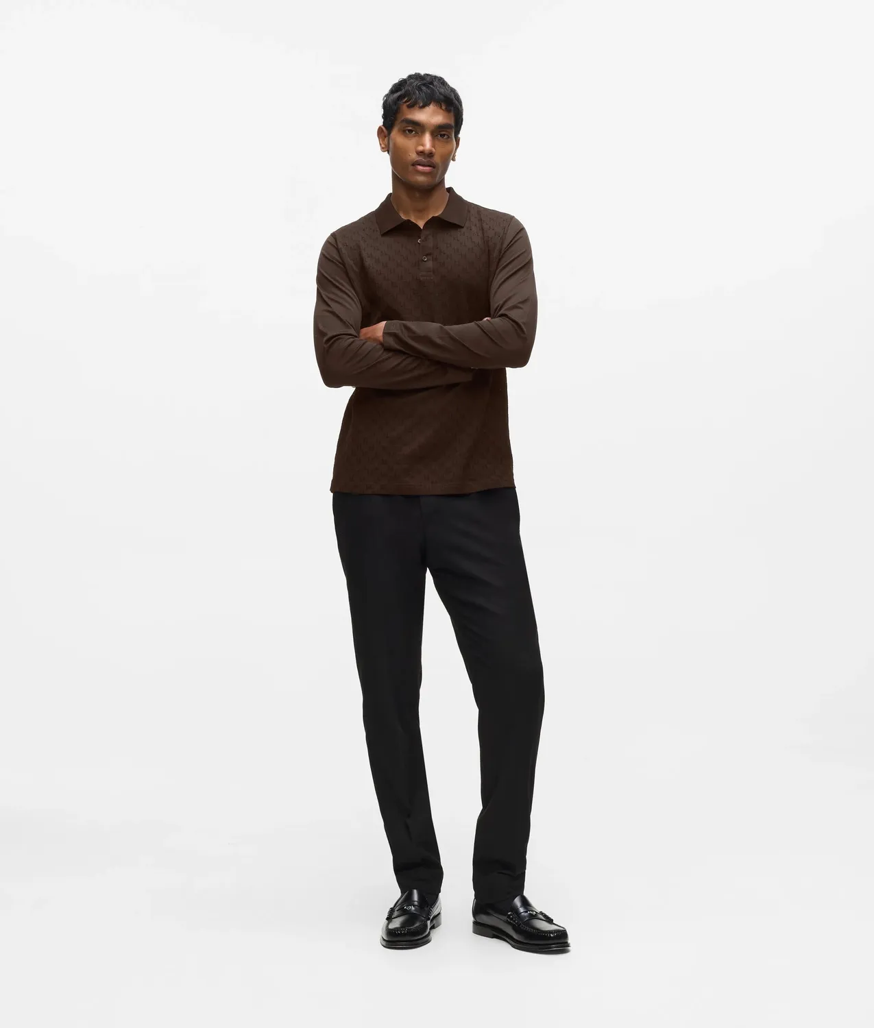 Karl Lagerfeld Monogram Polo Langarm Herren Jacquard