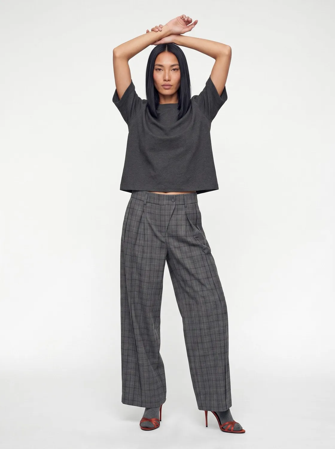 Mos Mosh MMHOn Check Hose Grey Wide Leg Karo
