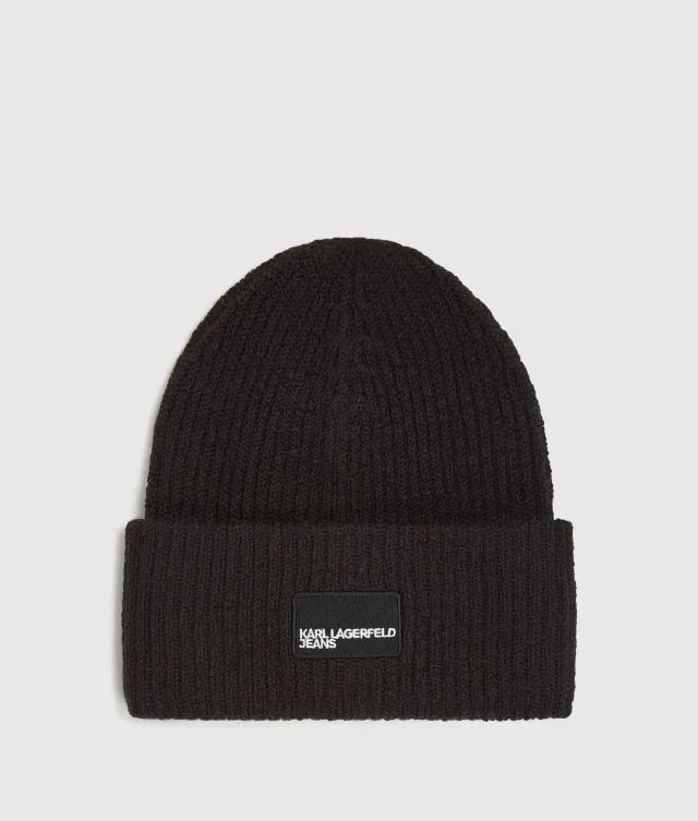 Karl Lagerfeld Jeans Logo Patch Beanie Grobstrick