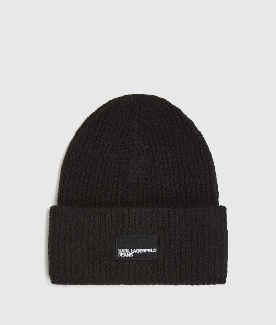 Karl Lagerfeld Jeans Logo Patch Beanie Grobstrick