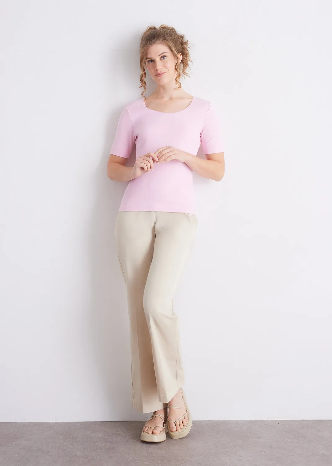 Senatex Ripp-T-Shirt Viskose-Baumwolle Shirt Off-White slim