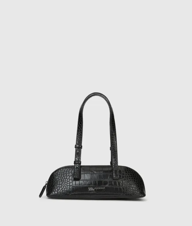Karl Lagerfeld Croco Schultertasche Lang Kunstleder Schwarz