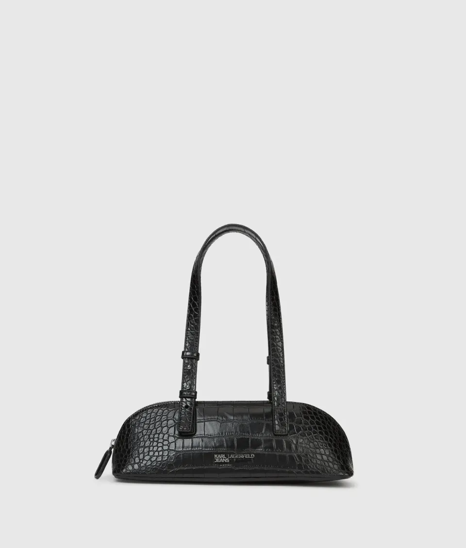 Karl Lagerfeld Croco Schultertasche Lang Kunstleder Schwarz