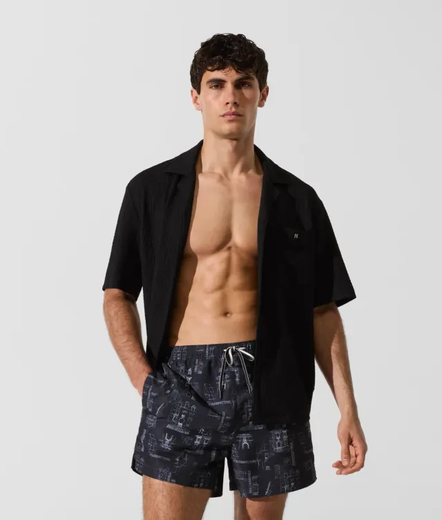 Karl Lagerfeld Textured Beachwear Hemd kurzarm strukturiert