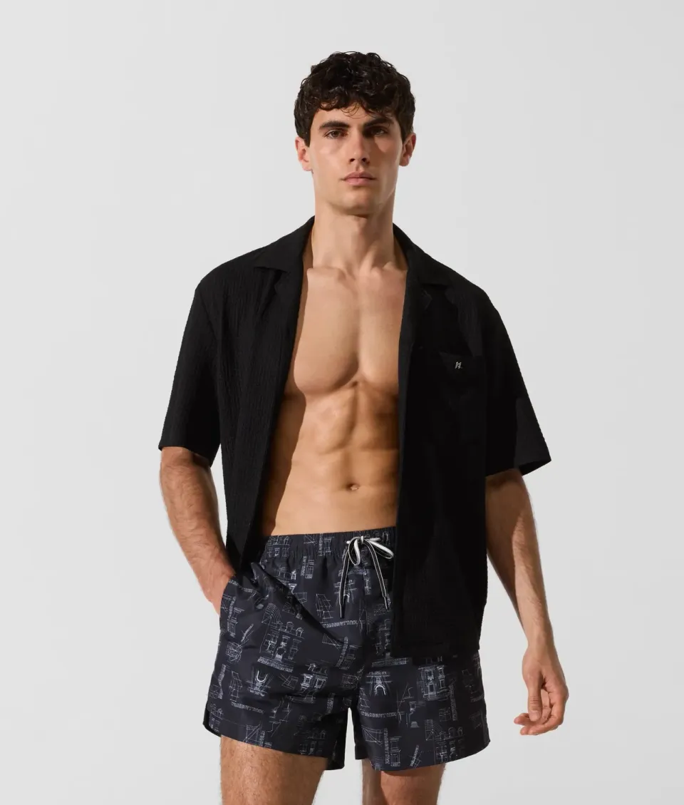 Karl Lagerfeld Textured Beachwear Hemd kurzarm strukturiert