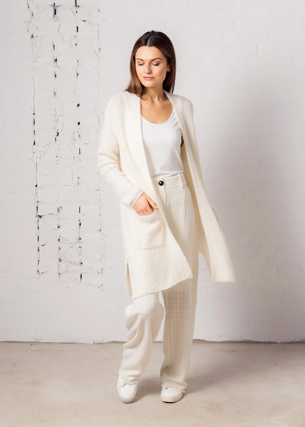 Senatex Strickjacke Cream Alpaka-Mix mit Taschen