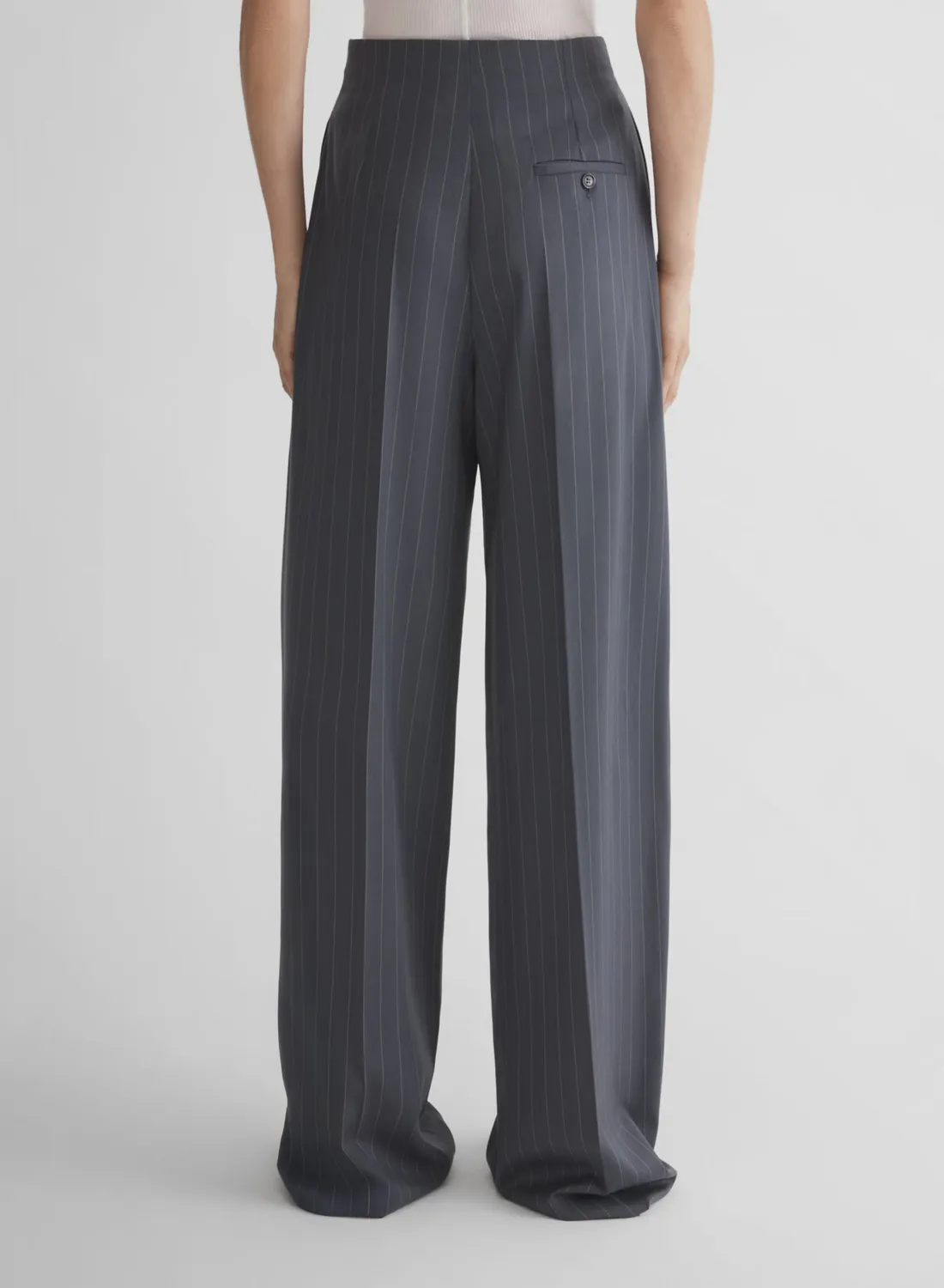 Mugler Pinstripe Wide Pleated Hose Grau Wolle weit