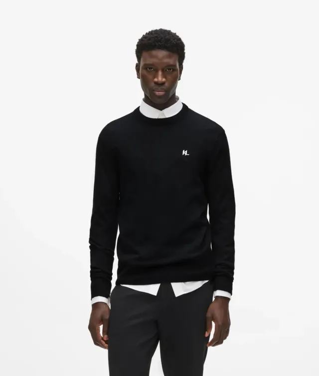 Karl Lagerfeld Merino Pullover Rundhals Stick Damen Herren